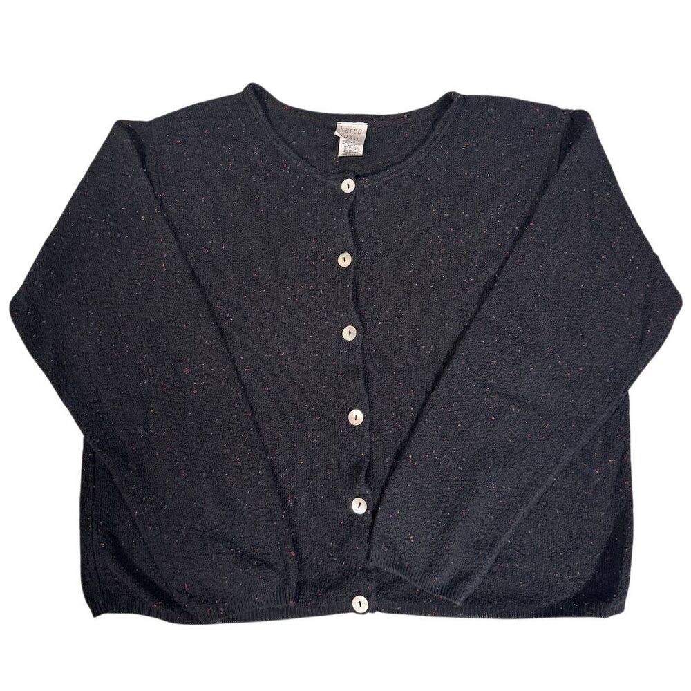 Vintage-Inspired Black Speckled Button-Front Cardigan Sweater